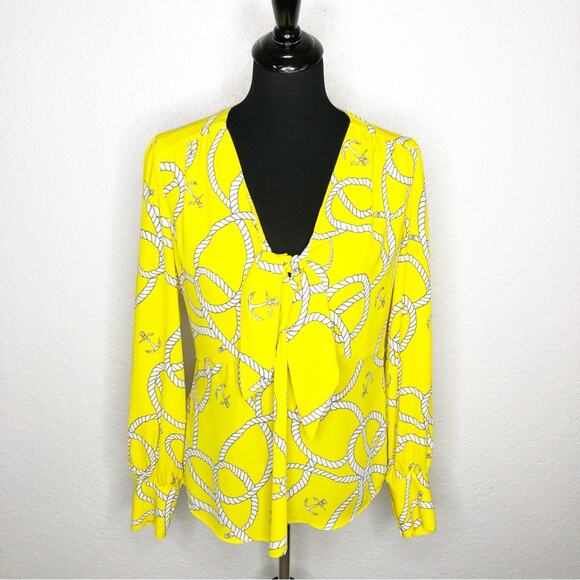 Cabi yellow and white anchor rope print tie front top size Medium #5707 - Picture 1 of 15